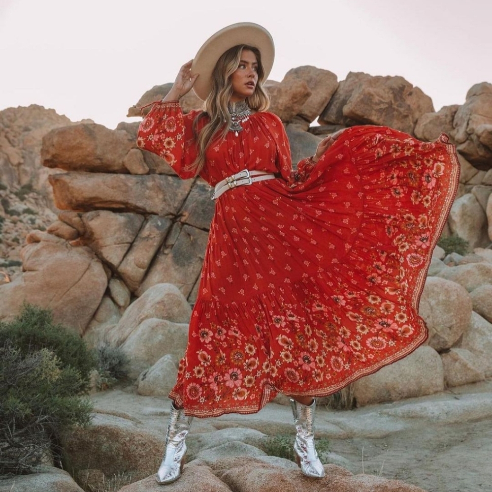 Spell & The Gypsy Joni Gown in Campfire Maxi Dress Oversized Size Small